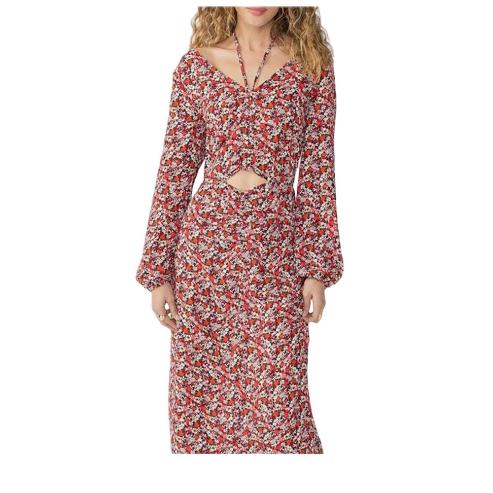 Sanctuary Floral Print Chiffon Halter Neck Cut-Out Midi Dress, Plus Size 14, NWT